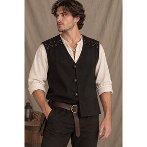 Vintage Excalibor Black Cotton LARP Vest Medieval Renaissance Fantasy Tunic L